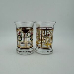 Holmegaard Clear Christmas 1995 Shot Glass Set Wreath Flower Gold Trim